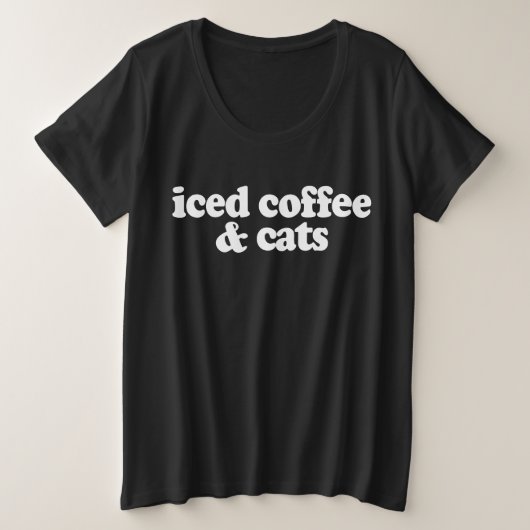 アイスコーヒーと猫 プラスサイズTシャツ (デザイン正面)