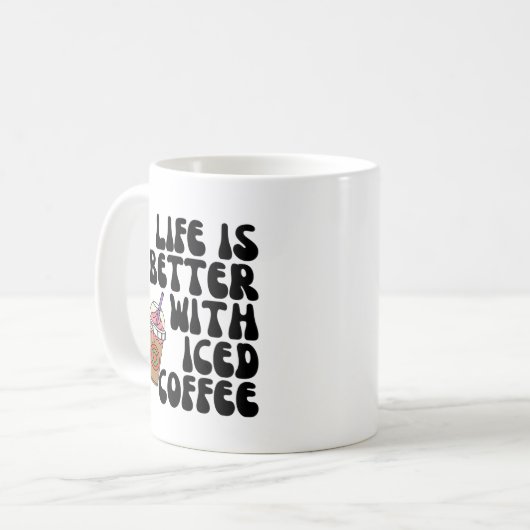 アイスコーヒーは命が伸びる コーヒーマグカップ (正面左)