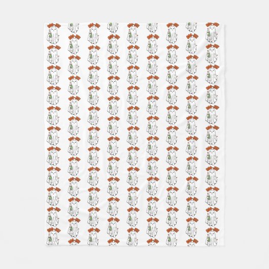 アイスコーヒーを手にしたブージーハロウィーン幽霊 フリースブランケット (正面)