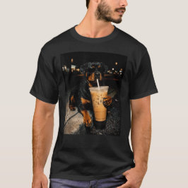アイスコーヒーを飲むクールなロットワイラー・ドッグの面白画像 Tシャツ