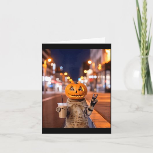 アイスコーヒーを飲むハロウィンな猫 カード (正面)