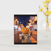 アイスコーヒーを飲むハロウィンな猫 カード (黄色い花)