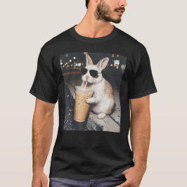 アイスコーヒーを飲む面白いウサギ うさぎのイースター Gif Tシャツ