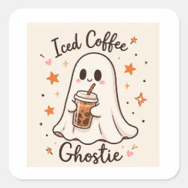 アイスコーヒーゴースティー - かわいいハロウィンビニールステッカー スクエアシール