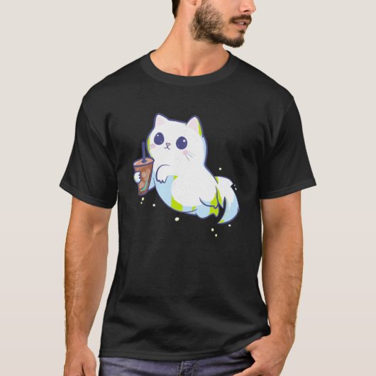 アイスコーヒー幽霊付き可愛いおもしろTシャツ Tシャツ (正面)