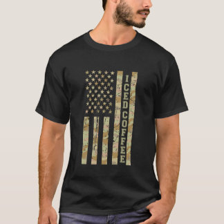 アイスコーヒー愛好家のためのおもしろいデザート迷彩風アメリカ国旗デザイン Tシャツ