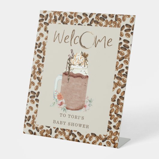 アイスコーヒー豆ベビーシャワー歓迎フローラ 台座サイン (正面)