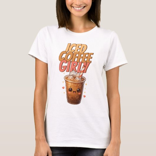 アイスコーヒー 可愛い カフェ ガールズ Tシャツ (正面)