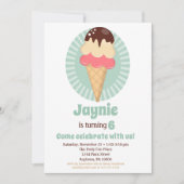 アイスコーンの男の子と女の子の誕生日パーティー 招待状 (正面)