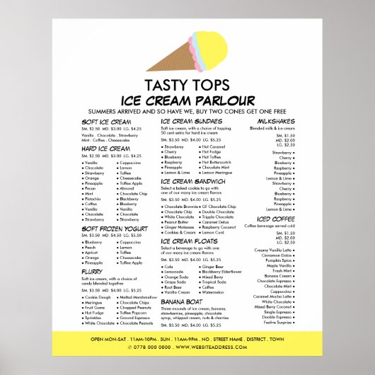 アイスコーン, アイスクリーム屋のメニュー ポスター (正面)