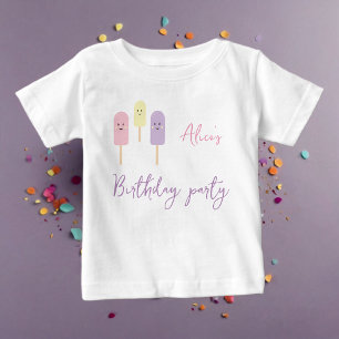 アイスコーン スクープ コンフェッティ ピンク 子供 誕生日 ベビーTシャツ