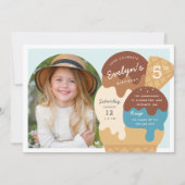 アイスサンデーの子供の誕生日パーティーの写真 招待状 (正面)