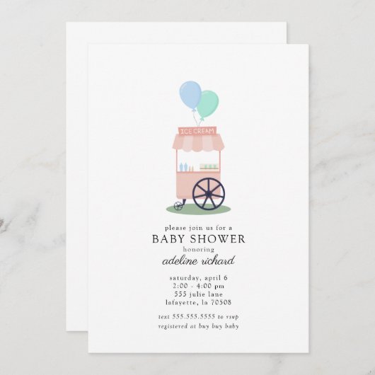 アイスシンプルクリームカート赤ちゃんシャワー招待状 招待状 (正面/裏面)