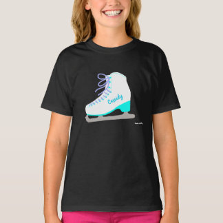 アイススケパーソナライズされたーツブルー姿スケートで滑るガールズ Tシャツ