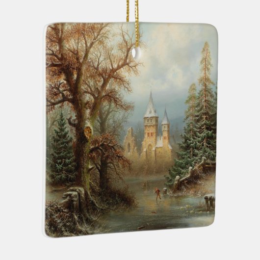 アイススケーターとロマンチックな冬の風景 セラミックオーナメント (右)