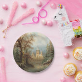 アイススケーターとロマンチックな冬の風景 ペーパープレート (パーティー)