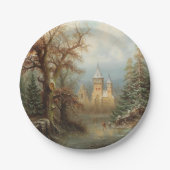 アイススケーターとロマンチックな冬の風景 ペーパープレート (正面)