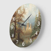 アイススケーターとロマンチックな冬の風景 ラージ壁時計 (傾斜)