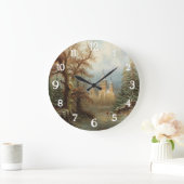 アイススケーターとロマンチックな冬の風景 ラージ壁時計 (ホーム)