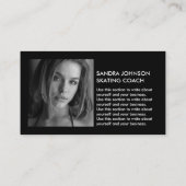 アイススケーターのシルエットロゴ、スケートで滑るコーチフォト 名刺 (裏面)