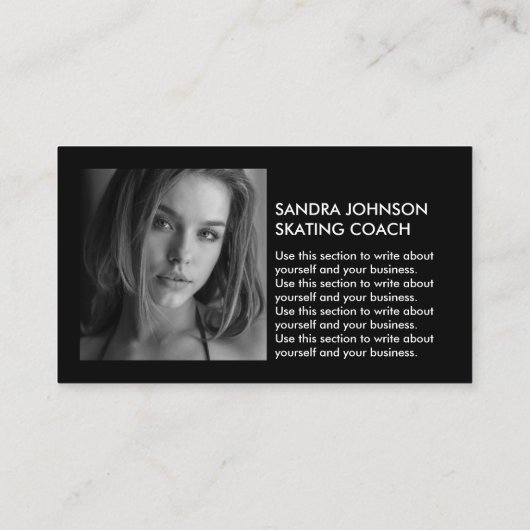 アイススケーターのシルエットロゴ、スケートで滑るコーチフォト 名刺 (裏面)