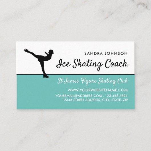 アイススケーターのシルエット、アイススケートで滑るコーチフォト 名刺 (正面)