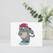 アイススケーターの猫(アイススケートを履く猫) ポストカード (スタンド正面)