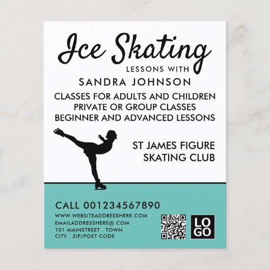 アイススケーターシルエット，アイススケートで滑るレッスンアドット チラシ (正面)