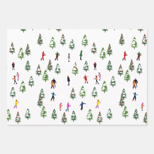 アイススケーターパイン│アイススケートで滑るクリスマス冬 ラッピングペーパーシート (正面2)