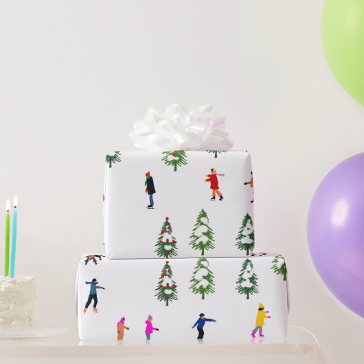 アイススケーターパイン│アイススケートで滑るクリスマス冬 ラッピングペーパー (パーティーギフト)