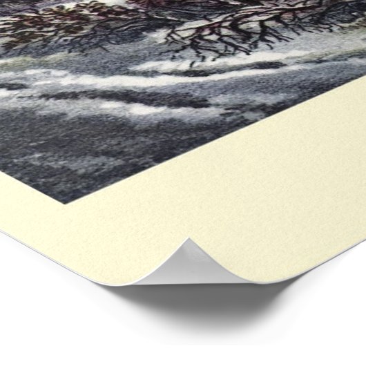 アイススケーター付き初冬のヴィンテージクリスマス ポスター (角)