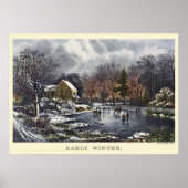 アイススケーター付き初冬のヴィンテージクリスマス ポスター (正面)
