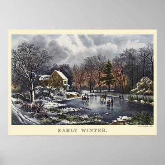 アイススケーター付き初冬のヴィンテージクリスマス ポスター (正面)