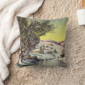 アイススケーター凍ってい付きの湖ヴィンテージクリスマス クッション (ブランケット)