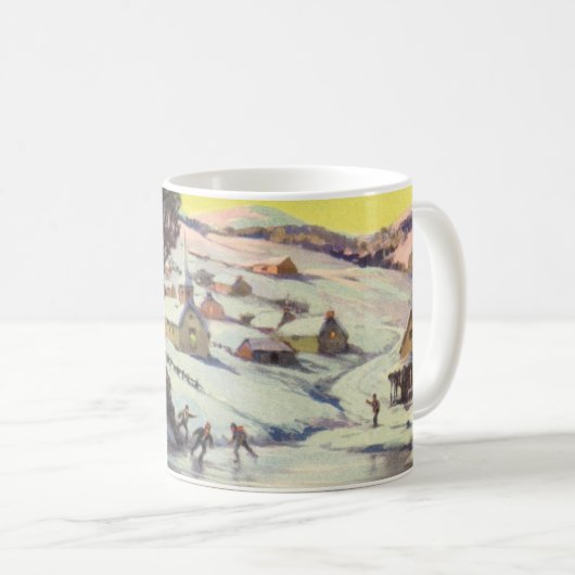 アイススケーター凍ってい付きの湖ヴィンテージクリスマス コーヒーマグカップ (正面右)