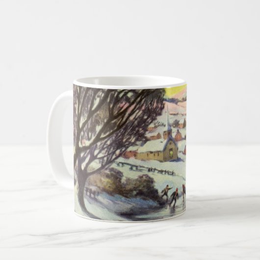 アイススケーター凍ってい付きの湖ヴィンテージクリスマス コーヒーマグカップ (正面左)