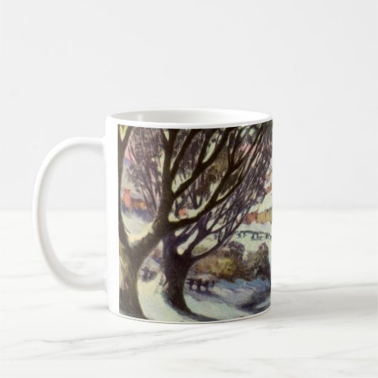 アイススケーター凍ってい付きの湖ヴィンテージクリスマス コーヒーマグカップ (左)