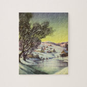 アイススケーター凍ってい付きの湖ヴィンテージクリスマス ジグソーパズル (縦)