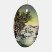アイススケーター凍ってい付きの湖ヴィンテージクリスマス セラミックオーナメント (右)