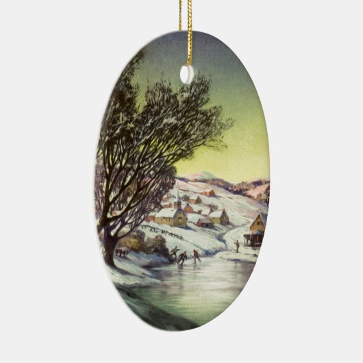 アイススケーター凍ってい付きの湖ヴィンテージクリスマス セラミックオーナメント (右)