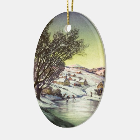 アイススケーター凍ってい付きの湖ヴィンテージクリスマス セラミックオーナメント (左)