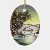 アイススケーター凍ってい付きの湖ヴィンテージクリスマス セラミックオーナメント (正面)