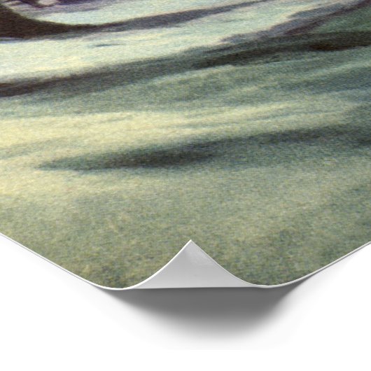 アイススケーター凍ってい付きの湖ヴィンテージクリスマス ポスター (角)