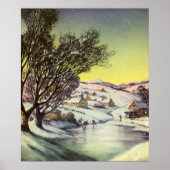 アイススケーター凍ってい付きの湖ヴィンテージクリスマス ポスター (正面)