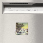 アイススケーター凍ってい付きの湖ヴィンテージクリスマス マグネット (インサイチュ (食洗機))