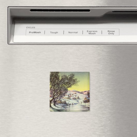 アイススケーター凍ってい付きの湖ヴィンテージクリスマス マグネット (インサイチュ (食洗機))