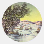 アイススケーター凍ってい付きの湖ヴィンテージクリスマス ラウンドシール (正面)