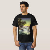 アイススケーター凍ってい付きの湖ヴィンテージクリスマス Tシャツ (正面フル)