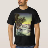 アイススケーター凍ってい付きの湖ヴィンテージクリスマス Tシャツ (正面)