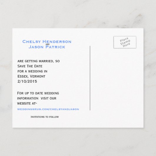 アイススケーター結婚式の日付のポストカードを保存 案内ポストカード (裏面)